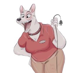  anthro borisramos bullseye_(target) canid canine canis collar domestic_dog electrical_plug female hi_res mammal mascot open_mouth solo target_corporation target_uniform teeth_showing 