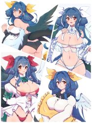  angel_wings ass ass_visible_through_thighs asymmetrical_wings bare_shoulders bikini black_panties blue_hair blush bow bowtie breasts buttons center_opening chemaru_(a8l) christmas cleavage closed_mouth clothes_lift collar commentary_request covered_nipples curvy detached_collar detached_sleeves dizzy_(guilty_gear) dress feathered_wings female flip-flops frilled_collar frilled_dress frilled_skirt frills from_behind full_body garter_belt green_bow green_bowtie green_wings guilty_gear guilty_gear_xrd hair_between_eyes hair_ornament hair_ribbon hair_rings hand_on_own_chest highres hugging_object juliet_sleeves kneeling large_breasts long_hair long_sleeves looking_at_viewer looking_back mature_female monster_girl navel open_mouth own_hands_together panties pillow pillow_hug puffy_long_sleeves puffy_sleeves red_bikini red_eyes red_panties red_ribbon ribbon sandals see-through showgirl_skirt simple_background sitting skindentation skirt skirt_lift smile solo sparkle swimsuit tail tail_bow tail_ornament tail_ribbon thick_thighs thigh_gap thigh_strap thighhighs thighs twintails underwear white_background white_bow white_bowtie white_footwear white_panties white_ribbon white_sleeves white_thighhighs white_wings wide_hips wide_sleeves wings yellow_ribbon 