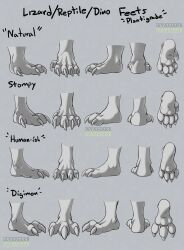  3_toes 4_toes 5_toes ambiguous_form ambiguous_gender ambiguous_species anthro claws dinosaur english_text feet foot_focus group hi_res noc_loft plantigrade prehistoric_species reptile scales scalie signature simple_background text toes underfoot 