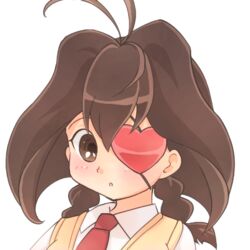  braid colored_eyepatch commentary_request eyepatch female heart heart_eyepatch jubei-chan lowres nanohana_jiyuu ponta_(aoi) solo twin_braids 