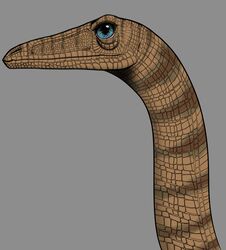  absurd_res blue_sclera brown_body brown_scales coelophysid coelophysis coelophysis_bauri dahurgthedragon detailed dinosaur extinct featherless feral green_sclera hi_res long_neck portrait prehistoric_species realistic reptile scales scalie simple_background solo theropod 