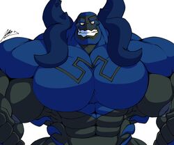  6:5 abs absurd_res biceps black_body blue_beetle blue_body dc_comics grin hi_res humanoid male muscular muscular_humanoid muscular_male pecs simple_background smile solo superhero teeth white_background yongdasom young_justice 