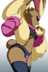  2:3 anthro brown_body brown_fur cappuccino_(vulapa) clothing cropped_hoodie electronics fur generation_4_pokemon headgear headphones headset hi_res legwear looking_at_viewer lopunny male meme meme_clothing microphone nintendo paggi_outfit panties pokemon pokemon_(species) red_eyes stockings underwear vulapa 