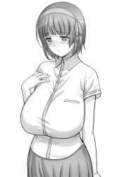  1girls big_breasts big_breasts big_breasts black_and_white breasts breasts breasts female greyscale kuromukuro magaki_ryouta monochrome only_female shiny shirahane_yukina short_hair white_background 