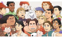  6+boys :d aladdin_(character) aladdin_(disney) beast_(disney) beauty_and_the_beast black_hair blonde_hair blue_headwear brave_(pixar) brown_hair carrot cinderella closed_eyes commentary_request company_connection curly_hair dark-skinned_male dark_skin disney eating english_commentary eric_(disney) flynn_rider food frozen_(disney) full-body_tattoo grabbing_another&#039;s_hair green_eyes grey_background grin hamish_(brave) harris_(brave) hat hat_feather holding holding_food hubert_(brave) jewelry kristoff_(frozen) li_shang_(disney) licking lolicon long_hair looking_at_another looking_at_viewer looking_up male_focus maui_(moana) mixed-language_commentary moana_(movie) mulan multiple_boys naveen necklace olaf_(frozen) open_mouth overalls pano_(mohayayamai) phillip_(disney) phoebus prince_charming_(disney) red_hair red_headwear selfie short_hair simple_background sleeping_beauty smile snow_white_and_the_seven_dwarfs snowman surprised sweatdrop tangled tattoo teeth the_hunchback_of_notre_dame the_little_mermaid the_prince_(disney) the_princess_and_the_frog tongue tongue_out topknot trait_connection triplets upper_teeth_only vest wreck-it_ralph wreck-it_ralph_(character) 