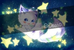  2018 ambiguous_gender blue_eyes canid canine chibi cosmic_background deaic distracting_watermark feral hi_res kemono mammal solo star watermark 