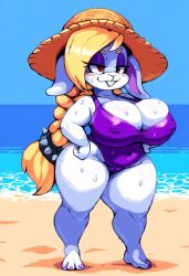  anthro beach big_breasts blonde_female blonde_hair blush braid braided_hair braided_ponytail breasts broodal bunny bunny_ears bunny_girl cameltoe furry furry_only hariet_(mario) hat mario_(series) nintendo rabbit rabbit_ears rabbit_girl rabbit_humanoid red_eyes see-through see-through_clothing shortstack smile smiling smug smug_face super_mario_bros. super_mario_odyssey sweat sweating thick_thighs voluptuous voluptuous_female 