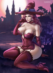  1girls 2019 adult adult_female big_breasts big_cleavage black_clover breasts castle choker cleavage curvy dawn detached_sleeves ear_piercing fair-skinned_female fair_skin female female_only flowerxl garter_belt hat heel_boots heels high_heels human human_female light-skinned_female light_skin long_hair looking_at_viewer moving_hair no_bra no_pants outdoors outside pink_eyes pink_hair pink_sky purple_eyes purple_sky realistic_breast_size realistic_proportions red_clothes red_clothing revealing revealing_clothes side_ass smile solo sun sunset thick_thighs thighhighs thighs tree trees vanessa_enoteca wavy_hair witch witch_hat wizard young_woman 