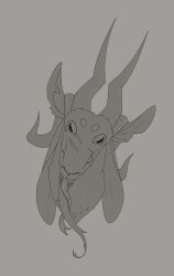  black_and_white bovid caprine caprine_demon demon goat_demon hi_res horn invalid_tag long_ears male mammal monochrome monstrdog multi_ear tongue tongue_out 