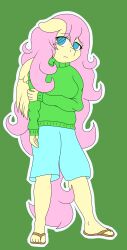  absurd_res anthro artist_name clothing equid equine female flip_flops fluttershy_(mlp) footwear friendship_is_magic hair hasbro hi_res horse long_hair mammal mane my_little_pony mythological_creature mythological_equine mythology oversized_clothing pegasus pony sad_panda_(artist) sandals shoes shy solo sweater tail topwear wings 