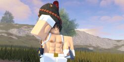  1boy 3d abs athletic athletic_male axe daytime french gloves hat male male_only military military_uniform muscle muscles muscular muscular_male napoleonic_empire nipples outside roblox robloxian shirtless sweating twunk uniform vis_of_wisdom 