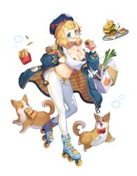  animal_ears animal_hands aqua_eyes aqua_footwear artist_request bag beret black_bra blonde_hair blue_coat blue_hat blue_sleeves blush bone_print bow bra breasts brittany_(final_gear) bun_(food) burger burger_hair_ornament charm_(object) cheese cleavage coat cropped_shirt dog_ears dog_tail eating female final_gear floating floating_food floating_object food food-themed_hair_ornament food_on_body food_on_breasts food_on_face food_print french_fries french_fries_print full_body glasses hair_ornament happy hat heart highres holding holding_bag jewelry knot lace-trimmed_bra lace_trim large_breasts lettuce looking_at_viewer midriff mouth_hold multicolored_coat navel necklace official_art olive open_mouth pants paper_bag plaid plaid_coat pocket pumpkin_ornament red_bow rimless_eyewear round_eyewear semi-rimless_eyewear shiba_inu shirt shopping_bag short_hair simple_background single_bare_shoulder single_vertical_stripe solid_circle_eyes solo spring_onion striped_clothes striped_pants tachi-e tail teeth third-party_source tight_clothes tight_pants tomato_print tongue tongue_out toothpaste transparent_background twisted_hair two-tone_coat two-tone_fur under-rim_eyewear underwear upper_teeth_only vertical-striped_clothes vertical-striped_pants wheel white_shirt zipper zipper_pull_tab 