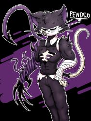  absurd_res anthro black_body bone bottomwear claws clothing crow_(thedeathcrow) domestic_cat felid feline felis hi_res male mammal muscular pants skeleton solo spanish_text tail text thedeathcrow05 undead 