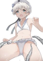  ass_visible_through_thighs bikini bikini_skirt clothes_writing female flat_chest from_below grey_eyes grey_hair hat kantai_collection lowleg lowleg_bikini microskirt one-hour_drawing_challenge open_mouth sailor_bikini sailor_collar sailor_hat simple_background skirt solo swimsuit tentacle white_background white_bikini white_hat white_sailor_collar yamashichi_(mtseven) z1_leberecht_maass_(kancolle) z1_leberecht_maass_(swimsuit_mode)_(kancolle) 