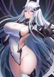  asymmetrical_legwear azur_lane black_gloves breasts commentary_request covered_navel cowboy_shot female gloves hair_between_eyes headgear highleg highleg_leotard highres jacket kearsarge_(azur_lane) large_breasts leotard long_hair long_sleeves looking_at_viewer manda_(manda9n) parted_lips purple_eyes shrug_(clothing) sideboob sideless_leotard sideless_outfit sidelocks single_thighhigh skindentation solo standing taut_leotard thighhighs very_long_hair white_hair white_jacket white_leotard white_thighhighs 