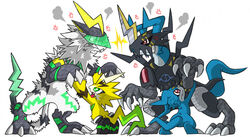  angry anthro armor bandai_namco blue_body cross-popping_vein digimon digimon_(species) feral fight fur group horn portugueselynx pulsemon raidramon runnermon veemon visor white_body white_fur 