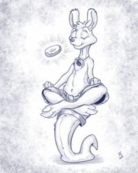  2019 4:5 anthro balancing_on_tail biped blue_and_white bottomwear casual_exposure closed_eyes clothed clothing crossed_legs crosslegged_pose dax_(dax1) dessert doughnut flinters food hi_res jewelry lotus_pose male mammal meditating monochrome mustelid necklace otter pastry shorts sitting solo tail topless yin_yang 