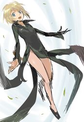  :d bare_legs black_dress blonde_hair blue_eyes bob_cut brown_hair commentary_request cosplay dress erica_hartmann female flying homare_(homaredai) long_sleeves multicolored_hair one-punch_man open_mouth short_hair smile solo strike_witches tatsumaki tatsumaki_(cosplay) two-tone_hair world_witches_series 