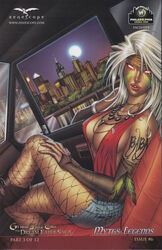  1girls baba_yaga_(zenescope) big_breasts black_nail_polish black_nails boots booty_shorts breasts busty car city cityscape comic_cover erect_nipples erect_nipples_under_clothes face_tattoo facepaint fairy_tales female female_only fishnet fishnet_gloves fishnet_legwear fishnet_stockings glowing_eyes grimm_fairy_tales_zenescope grimms&#039;_fairy_tales headband human jean_shorts knee_up large_breasts lipstick long_hair nail_polish necklace necklaces nipples official_art pasquale_qualano philadelphia pinup sanju_nivangune short_shorts shoulder_tattoo solo tattoo thighs white_hair zenescope 