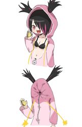  asymmetrical_bangs bababaeki00 black_bra black_hair blush_stickers bra breasts cleavage collarbone female food fruit hair_horns hair_over_one_eye hair_through_hood highres holding holding_food hood hood_up hooded_pajamas juri_han lemon medium_breasts meme multicolored_hair nail_polish navel oerba_yun_fang official_alternate_costume onesie open_mouth open_pajamas pajamas purple_eyes smile sour_(taste) street_fighter street_fighter_6 street_fighter_iv_(series) thour_(meme) tongue two-tone_hair underwear unzipped white_background zipper zipper_pull_tab 