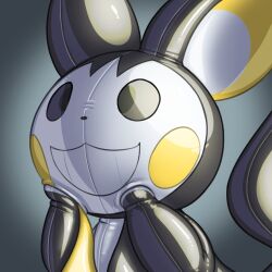  1:1 animate_inanimate big_ears black_eyes clothing emolga generation_5_pokemon hand_on_face icon inflatable latex latex_body latex_clothing latex_skinsuit living_inflatable low_res nintendo permagrin permanent_smile pokemon pokemon_(species) pool_toy posexe seam_(sewing) simple_background skinsuit solo tight_clothing 