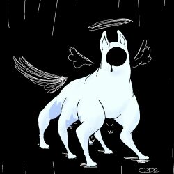  6_legs :3 amalgamate_(undertale) ambiguous_gender c2d2 canine digital_media_(artwork) dog_ears endogeny_(undertale) feral halo hole monochrome oozing shaded simple_background tail undertale white_body wings 