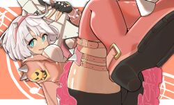  ahoge amanoma aqua_eyes black_shorts bob_cut bracelet breasts dress elphelt_valentine female fingerless_gloves gloves guilty_gear guilty_gear_strive hairband highres huge_ahoge jacket jewelry large_breasts microdress pink_bracelet pink_hairband pink_jacket pink_thighhighs short_dress short_hair shorts shorts_under_dress solo spiked_bracelet spiked_hairband spiked_jacket spiked_thighlet spikes thighhighs white_hair 