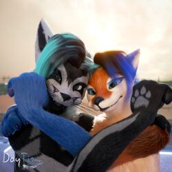  1:1 3d_(artwork) 3drender c4d daytia digital_media_(artwork) duo fur hair hi_res love male portrait pose posed rexouium smile vrchat white_body white_fur 