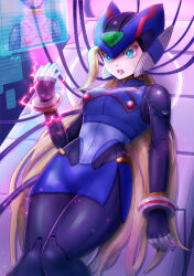  alternate_color android armor bliss_zero_(mega_man) blonde_hair blue_armor blue_eyes blue_helmet breasts cable commentary_request commission copy_x_(mega_man) corruption female genderswap_(mtf) helmet highres holographic_interface kiwakiwa large_breasts long_hair mega_man_(series) mega_man_zero_(series) miniskirt pixiv_commission robot_girl rule_63 skirt solo svc_chaos zero(z)_(mega_man) zero_(mega_man) 