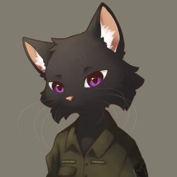  anthro black_body black_fur breasts cdt2s clothing felid feline female fur inner_ear_fluff looking_at_viewer mammal military purple_eyes skinny small_breasts snowflake_(cdt2s) solo tuft whiskers 