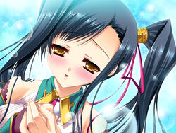  black_hair blush female game_cg hikage_eiji kan&#039;u kanu koihime_musou long_hair necktie yellow_eyes 