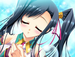  black_hair blush closed_eyes female game_cg hikage_eiji kan&#039;u kanu koihime_musou long_hair necktie 