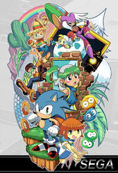  amigo animal_hood arle_nadja asha_(monster_world) beat_(jsr) billy_hatcher billy_hatcher_and_the_giant_egg blush_stickers brown_hair cactus closed_mouth company_connection crossover fantasy_zone gloves green_eyes green_hair grin hat highres hood jet_set_radio monster_world monster_world_iv multiple_boys multiple_crossover multiple_girls nights_(character) nights_into_dreams opa-opa open_mouth orange_hair ponytail puyo_(puyopuyo) puyopuyo red_footwear rooster_hood samba_de_amigo sega smile snow sombrero sonic_(series) sonic_the_hedgehog tory_(tory29) tree white_gloves yellow_eyes 