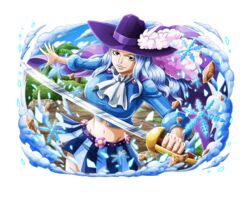  blue_hair breasts cape female flower hat ice large_breasts long_hair non-web_source official_art one_piece one_piece_treasure_cruise pink_flower pirate_hat pleated_skirt shirt skirt smile solo striped striped_clothes striped_shirt striped_skirt two-tone_skirt vertical-striped_clothes vertical-striped_shirt vertical-striped_skirt very_long_hair whitey_bay 