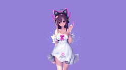  aliasing animal_ears animated bow breasts brown_eyes brown_hair cleavage d.va dress headphones long_hair mandrill overwatch photoshop tattoo watermark 