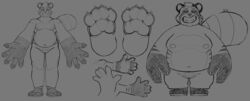  5_fingers absurd_res alien anthro bottomwear canid canine clothed clothing feet fingers flip_flops footwear giantboonehusky_(artist) hi_res macro male mammal micro monochrome pants pawpads paws raccoon_dog sandals shorts solo tagme tanuki toes topless 