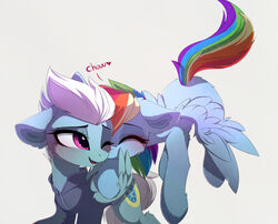  2018 blue_body blue_feathers blush closed_eyes clothing cutie_mark digital_media_(artwork) duo equid equine feathered_wings feathers female feral fleetfoot_(mlp) friendship_is_magic fur hair hasbro hi_res magnaluna mammal multicolored_hair my_little_pony mythological_creature mythological_equine mythology pegasus purple_eyes rainbow_dash_(mlp) rainbow_hair simple_background white_background white_hair wings wonderbolts_(mlp) 