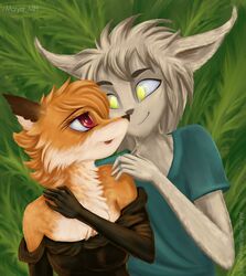  anthro basitin big_ears canid canine carver_(twokinds) duo fate female fox hi_res keidran keith_keiser love male mammal maryar_(artist) nose_to_nose rule_63 twokinds 