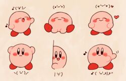  :&gt; :3 around_corner beige_background blush closed_eyes emoticon expressions gurumi_mami happy heart kirby kirby_(series) music musical_note no_humans simple_background singing sitting smile 