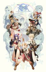  6+boys 6+girls acolyte_(ragnarok_online) apple_on_head archer_(ragnarok_online) armor assassin_(ragnarok_online) axe backpack bag bandages bandaid bandaid_on_cheek bandaid_on_face black_gloves black_pants black_pantyhose black_skirt blacksmith_(ragnarok_online) blonde_hair blue_eyes blue_shirt book boots bow_(weapon) bra breastplate breasts brown_capelet brown_eyes brown_footwear brown_gloves brown_hair brown_pants brown_shirt cape capelet cassock chainmail clenched_teeth closed_mouth commentary_request copyright_name cross dagger dress feathers fire full_body gauntlets gloves goggles goggles_on_head grandyoukan green_eyes grin hair_between_eyes hairband hat highres holding holding_book holding_bow_(weapon) holding_weapon hunter_(ragnarok_online) knife knight_(ragnarok_online) korean_commentary long_hair long_sleeves looking_at_viewer looking_to_the_side mace mage_(ragnarok_online) magic medium_breasts medium_hair merchant_(ragnarok_online) midriff monocle multiple_boys multiple_girls navel novice_(ragnarok_online) official_art one_eye_closed open_mouth pants pantyhose peaked_cap pelvic_curtain pink_dress pink_hair pink_shorts pointing pointing_up potion priest_(ragnarok_online) purple_hair ragnarok_online rainbow red_bra red_cape red_eyes red_hair scroll shirt short_hair short_sleeves shorts shrug_(clothing) sidelocks simple_background skirt smile spiked_mace spikes standing sword swordsman_(ragnarok_online) teeth thief_(ragnarok_online) underwear waist_cape weapon white_background white_capelet wizard_(ragnarok_online) 