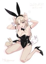  animal_ears arm_strap armpits black_footwear black_hairband black_leotard black_pantyhose blush breasts brown_eyes bunny_day choppy_bangs cleavage dated detached_collar fake_animal_ears female fishnet_pantyhose fishnets full_body groin hairband herio high_heels highleg highleg_leotard highres large_breasts leotard light_brown_hair long_hair looking_at_viewer nijisanji open_mouth pantyhose parted_bangs playboy_bunny pumps rabbit_ears signature simple_background sister_claire sitting smile solo straight_hair strapless strapless_leotard twitter_username virtual_youtuber wariza white_background wing_collar wrist_cuffs 