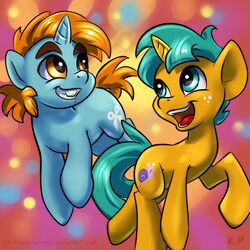  1:1 2015 duo equid equine feral friendship_is_magic hasbro hi_res horn karol_pawlinski male mammal my_little_pony mythological_creature mythological_equine mythology smile snails_(mlp) snips_(mlp) unicorn young 