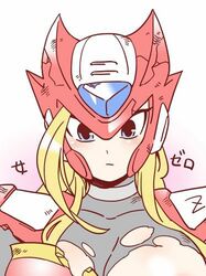  1girls areolae artist_request blonde_hair breasts curvy damaged_clothes enf female female_only large_breasts lost_clothes mega_man rockman rule_63 zero_(mega_man) 