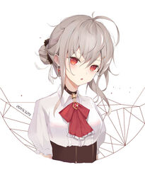  :o ahoge blush bow commentary eyebrows female grey_hair hair_between_eyes highres long_hair original photoshop_(medium) red_eyes serika solo symbol-only_commentary upper_body 