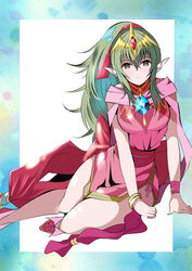  bracelet brooch closed_mouth dragonstone dress fe135700 female fire_emblem fire_emblem_awakening fire_emblem_heroes gem green_eyes green_hair hair_between_eyes highres jewelry long_hair looking_at_viewer official_alternate_costume pink_dress pink_footwear pointy_ears ponytail red_ribbon ribbon smile solo tiki_(adult)_(fated_divinity)_(fire_emblem) tiki_(adult)_(fire_emblem) tiki_(fire_emblem) 