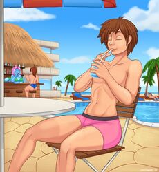  beverage catchabird clothing detailed_background female group hi_res human human_focus male mammal outside resort sea sitting solo_focus straw_(disambiguation) swimming_pool swimming_trunks swimwear water 