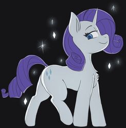  absurd_res black_background chest_tuft cutie_mark dock_(anatomy) endo_(artist) equid equine eyelashes female feral friendship_is_magic hair half-closed_eyes hasbro hi_res horn mammal my_little_pony mythological_creature mythological_equine mythology narrowed_eyes purple_hair purple_tail rarity_(mlp) simple_background smile solo star tail tuft unicorn walking white_body 