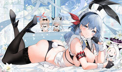  3: ako_(blue_archive) alternate_costume animal_ears apron armband ass bare_shoulders bikini black_bikini black_footwear black_gloves black_hairband black_thighhighs blue_archive blue_eyes blue_hair breasts character_doll chinatsu_(blue_archive) cleavage closed_mouth embarrassed fake_animal_ears fake_tail female gloves hairband half_gloves halo hand_up high_heels highres hina_(blue_archive) iori_(blue_archive) large_breasts legs_up long_hair looking_at_viewer lying maid maid_apron maid_bikini maid_headdress on_stomach prefect_team_(blue_archive) rabbit_ears rabbit_tail skindentation solo string_bikini swimsuit tail the_pose thighhighs thighs unconventional_maid untied_bikini waist_apron wrist_cuffs yukineko1018 