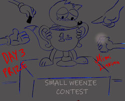  canid canine english_text fox foxbert hi_res humiliation kinktober male mammal mimilinkina octobersketch penis_humiliation prize sad small_penis_humiliation text weenie 