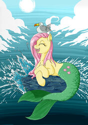  2013 absurd_res alternate_species ambiguous_gender avian bird closed_eyes cloud cutie_mark digital_media_(artwork) disney duo equid equine female feral fin fluttershy_(mlp) friendship_is_magic gull hair happy hasbro hi_res hybrid inner_ear_fluff lari larid mammal marine merfolk mermaid_tail merpony mohawkrex my_little_pony open_mouth pink_hair rock sea size_difference smaller_ambiguous smile solo_focus splash split_form tail tail_fin the_little_mermaid_(1989) tuft water 